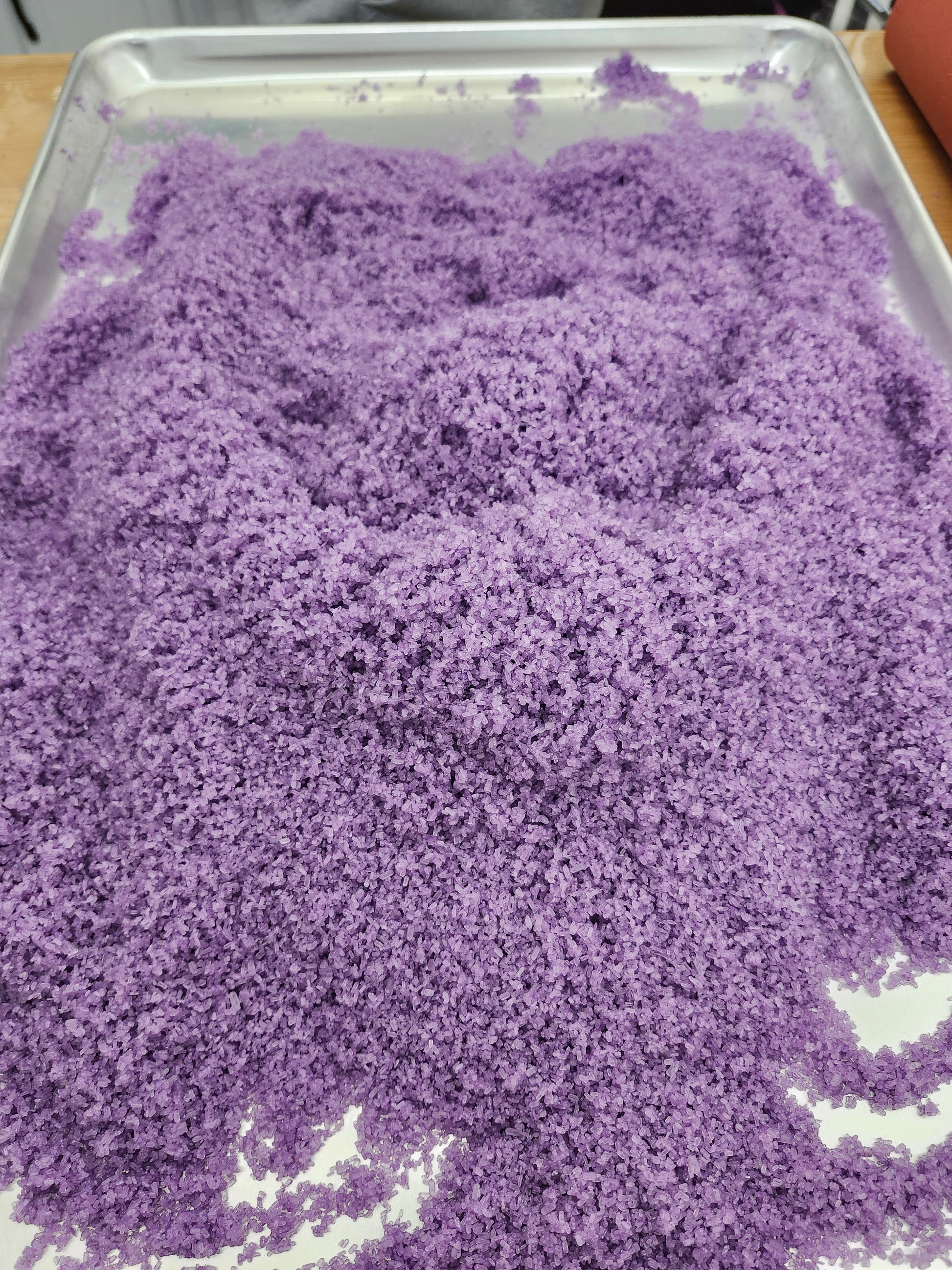 Purple bath salt on tray