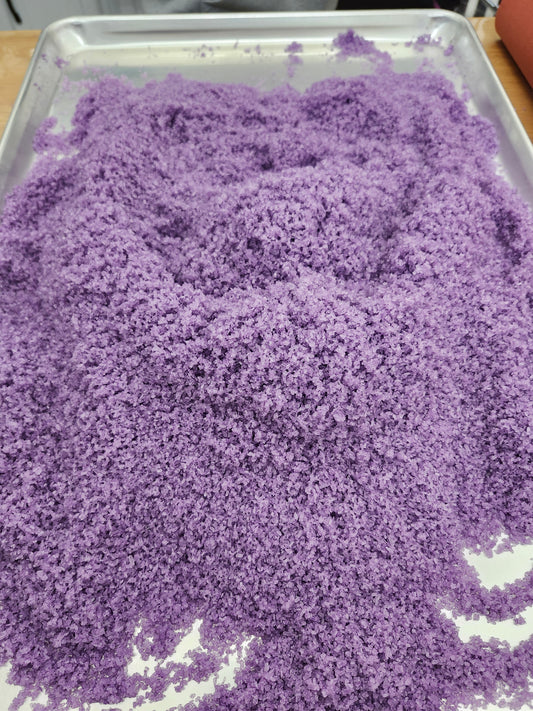Purple bath salt on tray