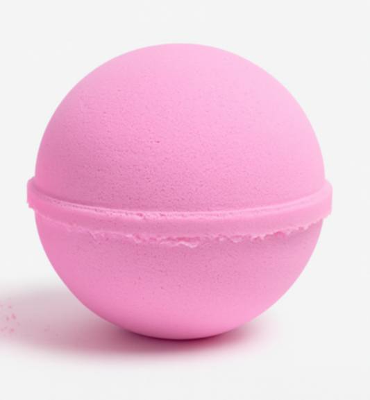 Pink bath bomb on a white background